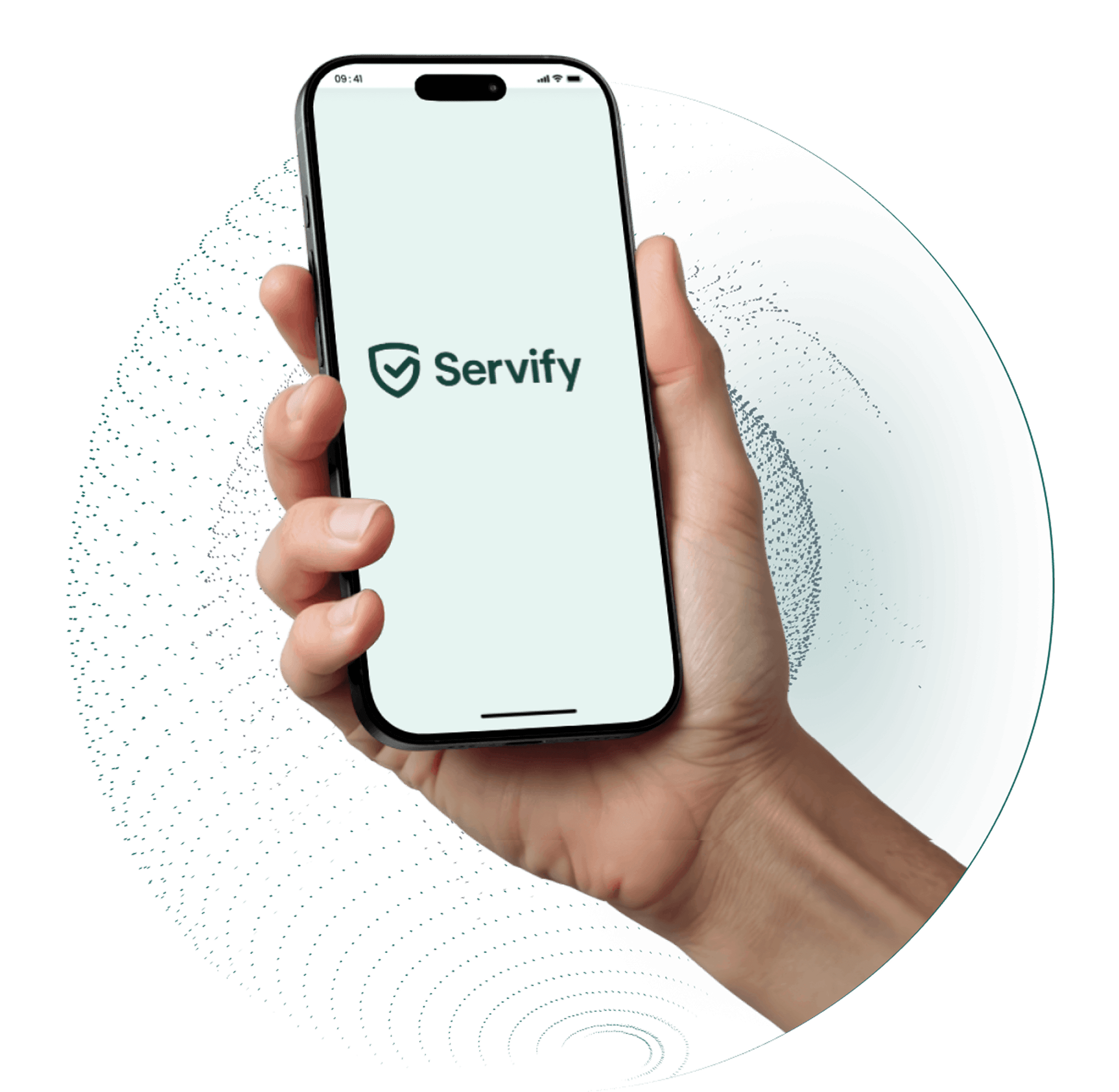 Hand holding mobile phone showing Servify app